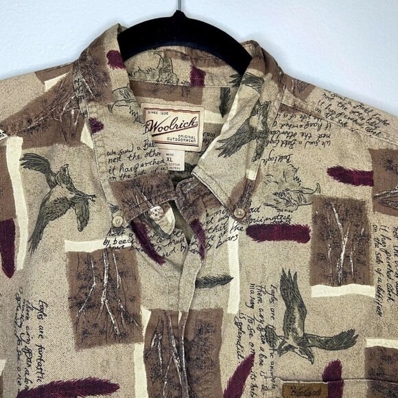 WOOLRICH Original Outdoor Button Down Shirt Mens Size XL Sage Birds Trees Cotton - Picture 3 of 10